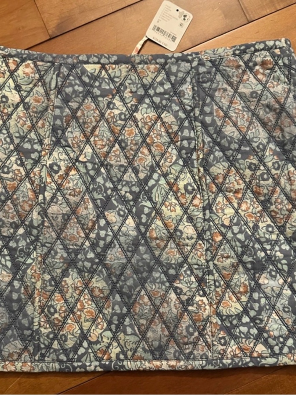 Free People Quilted Floral Midi Skirt in Slate Blue and Rust